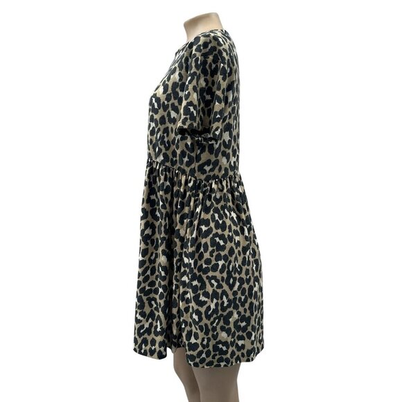 Audrey 3+1 Leopard Print Short Sleeve Stretch Flowy A-Line Mini Dress‎ Women M - Picture 4 of 10